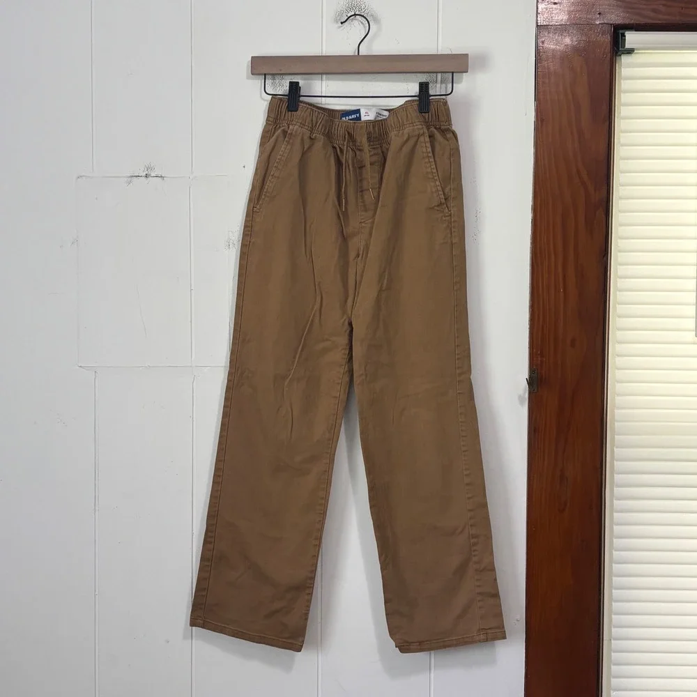 Old Navy Boys XL 14-16 Brown Straight Built-In Flex Elastic Waist Pull On Pants
